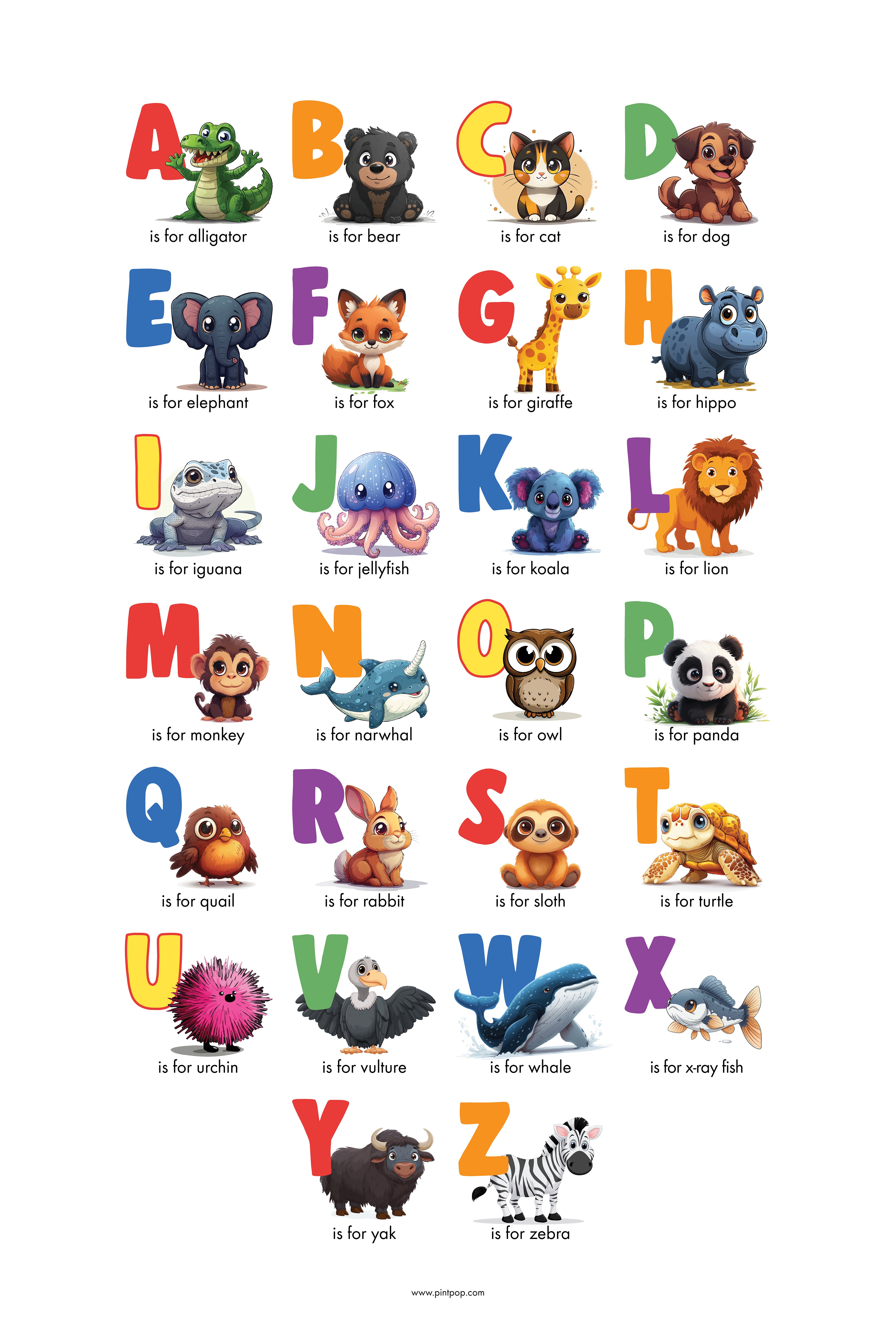 Animal Alphabet Wall Art – Instant Printable (English) | 24 × 36 in Vector PDF